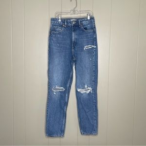 Zara high rise distressed strait leg jeans medium blue wash